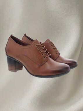 Dansko Pennie Waterproof Leather Oxford Heels Pecan Brown Size 39 pristine cond